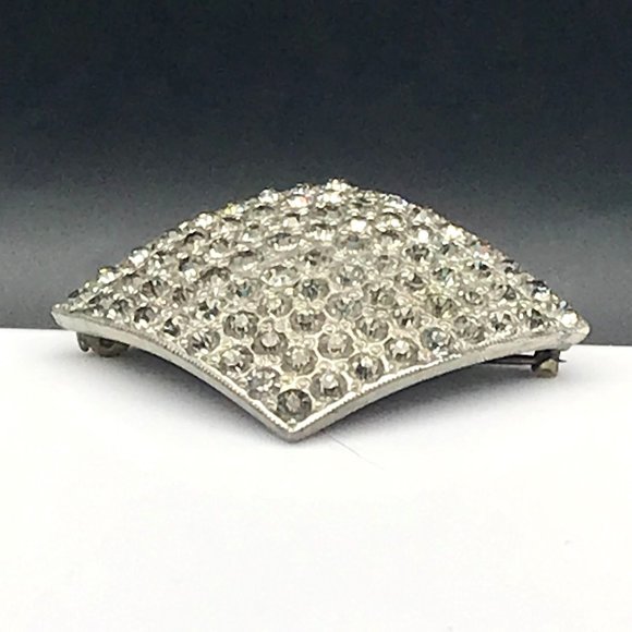 Glitz and Glam Vintage Brooch, Silver Tone Diamond Shape Pin - Picture 1 of 4